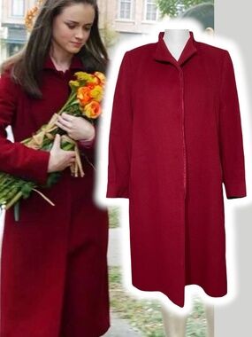Fleurette Cashmere Coat 14 Burgundy Red Wool Long Trench ASO Rory Gilmore Girls